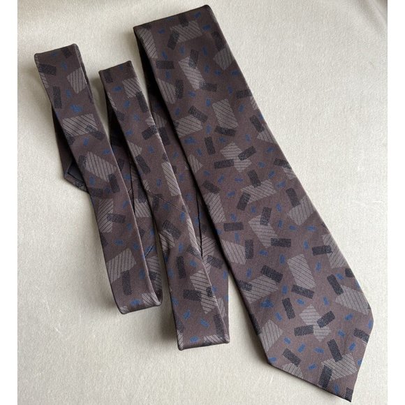 Yves Saint Laurent Abstract Print Chocolate Brown Silk Neck Tie - Picture 1 of 6